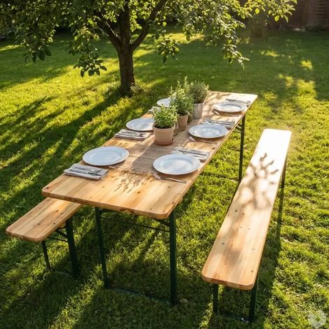 Set brasserie : 1 Table pin pliable 177 cm avec 2 Bancs pliants