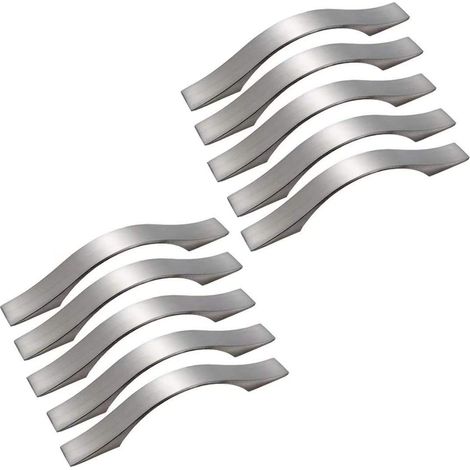 Tiradores para armarios de cocina  - 10 tiradores de níquel cepillado para muebles, armarios y alacenas de cocina, con separación entre orificios de 96 mm.