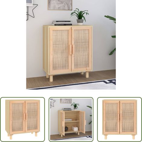vidaXL Bois d'ingénierie - Buffet Marron 60x30x70 cm Bois de pin massif et rotin naturel (1/5)