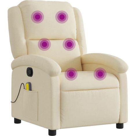 Fauteuil relax massant inclinable tissu crème avec fonction vibration (1/5)