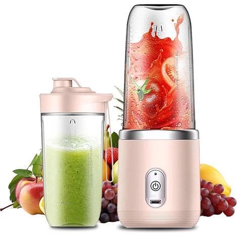 Tragbarer Standmixer (400 ml), Smoothie-Maker für unterwegs mit Digitalanzeige und 6 Siebträgern, Mini-Entsafter, USB-aufladbar, 1200-mAh-Akku für Smoothies, Marmeladen und Milchshakes, ideal für Fami (1/5)