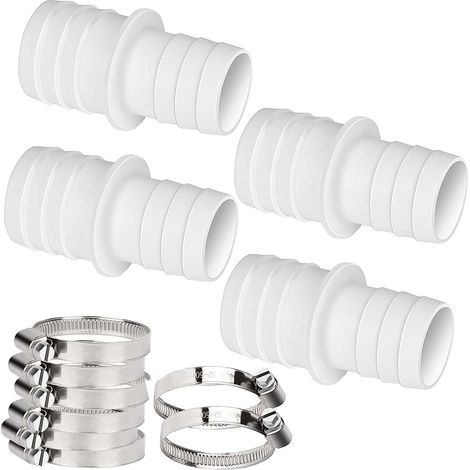 4 Poolschlauchverschraubungen 32/38 mm mit 8 Schlauchschellen (1/5)