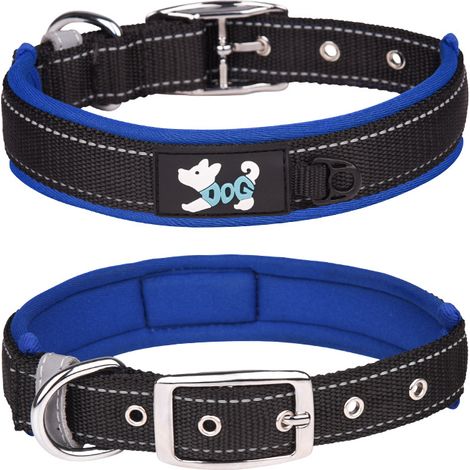 Hundehalsband, verstellbares, reflektierendes Nylonhalsband, gepolstertes und bequemes Halsband mit Metallschnalle und Glöckchen für alle Hundegrößen (klein, mittel, groß, extra-groß) (Blau-M) – 1 Stü (1/5)