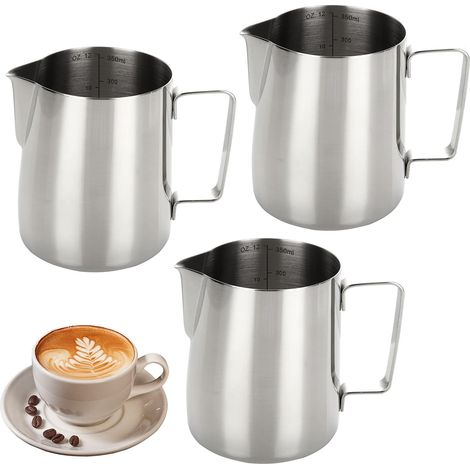 3 Pièces Pichet à Lait, Acier Inoxydable 304, Échelle Graduée 350ml, Pour Barista et Usage Domestique (1/5)