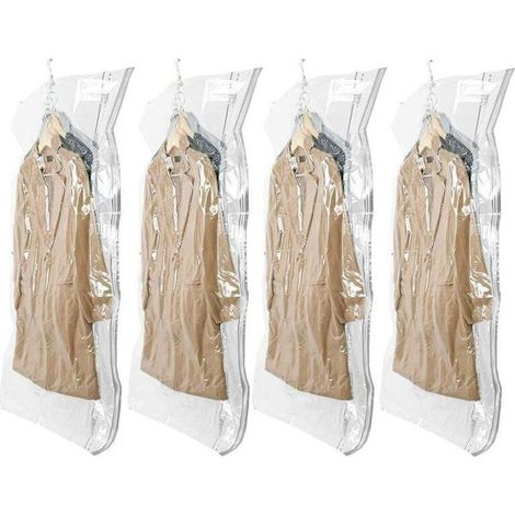 Vakuumbeutel zur Aufbewahrung von hängender Kleidung, 4er-Pack (105 × 70 cm), Vakuumbeutel für Anzüge, Mäntel und Jacken, sparen 80 % Platz, Kleiderschrank-Organizer – Crezuo