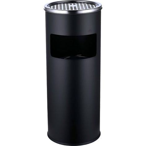 Relaxdays Cendrier sur pied avec poubelle, métal, 17 l, colonne pour fumeurs, HxP : 60,5x24 cm, fer, noir/argent (1/5)