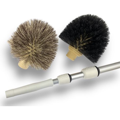 Tête de Loup Balai télescopique 5,50 m avec 2 brosses Ø 180 mm Vinyle fleuré Poils Doux PP créole Poils durs Version Pro Toiles d'araignées Moutons plafonds Kibros 101648KITGM2