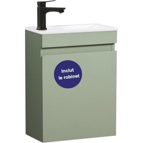 Meuble Lave-Mains 40cm Lavabo déjà monté Vert Robinet Noir (1/5)