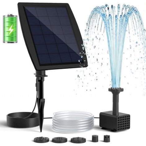 Pompe à eau solaire avec batterie de secours, pompe à eau solaire de 4 W avec batterie intégrée de 2000 mAh, câble de 3 m, 5 modes de jet et tuyau en PVC de 1,2 m, fontaine pour bassin, abreuvoir à oi (1/5)