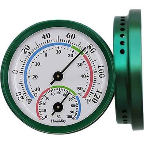 Mini termometro e igrometro analogico 2 in 1 per interni, ideale per uso domestico, a parete, esterno e in ufficio display meccanico senza batterie (verde) (1/5)