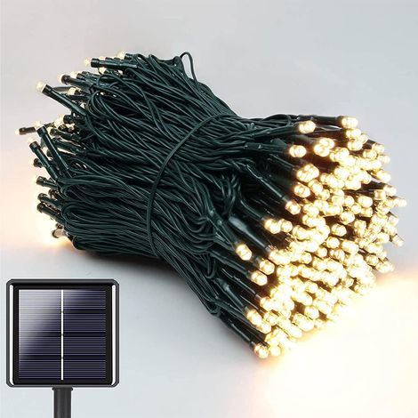 Chaîne lumineuse solaire extérieur,20M 200 LED Chaîne lumineuse solaire extérieur étanche,8 modes Chaîne lumineuse solaire blanc chaud pour décoration de jardin,terrasse,balcon [classe énergétique A + (1/5)