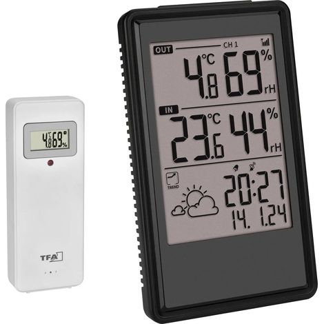 [NEUWERTIG] B-Ware Tfa Funk Wetterstation Thermometer Hygrometer Uhr Schwarz Außensender Vorhersage
