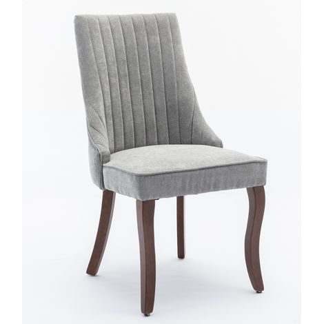 Set di 2 Sedie da Pranzo, con Gambe Curve in Legno, Comode e Imbottite, in Lino Floccato Grigio, per Cucina e Sala (1/5)