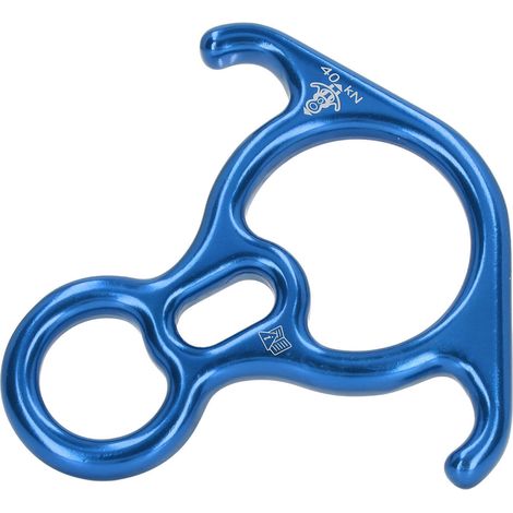 Abseilplatte aus Aluminiumlegierung, Zugfestigkeit 40 kN, in Form eines Stierhorns, für Kletter- und Sicherheitsausrüstung (blau). (1/5)