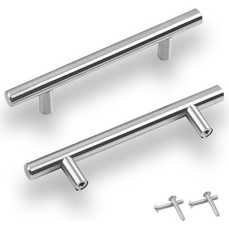 2 maniglie a T in acciaio spazzolato argento per ante di mobili da cucina, interasse fori 160 mm, per cassetti, mobili da cucina, decorazioni per la casa, armadi e bagni. (1/5)