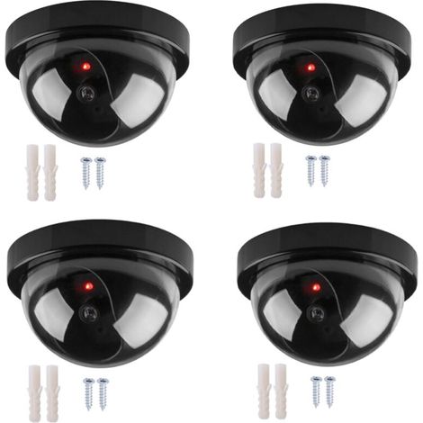 Caméra simulée,Lot de 4 caméras factices dôme sans fil noires Simulation de sécurité extérieure factice avec LED IR réalistes pour la protection de la sécurité du magasin et de la maison (1/5)