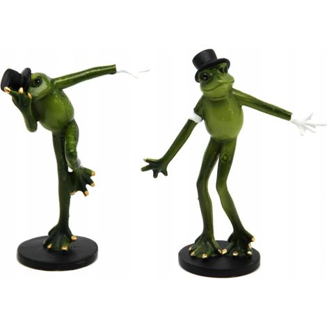 Statuette decorative di rana con cilindro e guanti bianchi, 2 modelli (1/5)