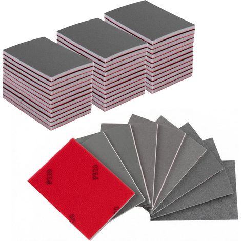 33 PCS Papier Poncage & Éponge Abrasive P180/240/400/600/800/1000/1200/1500/2000/2500/3000, Kit Papier à Poncer à l'eau Sec, Flexible Alternative à la Cale à Poncer pour Carrosserie, Bois, Métal (1/5)