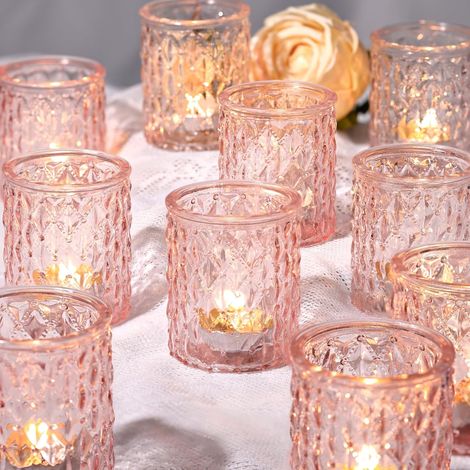 Lot de 12 Photophore Verre, pour la Décoration De la Maison Bougeoir Verre, Photophore Bougie Rose, Décoration Idéale pour Dîner, Mariage, Fête, Noël, Nouvel an, Thanksgiving (1/5)
