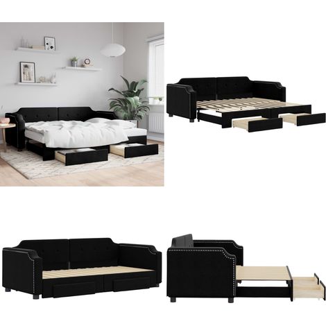 Tagesbett Ausziehbar mit Schubladen Schwarz 80x200 cm Stoff - Schlafsofa - Sofa-Bett (1/5)
