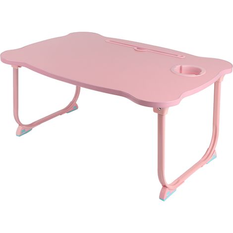 Table pliante de lit portable, plateau de petit-déjeuner mignon, support pour ordinateur portable, idéale pour la maison ou le dortoir, motif ours rose, 60 x 40 x 28 cm / 23,6 x 15,7 x 11 pouces (1/5)