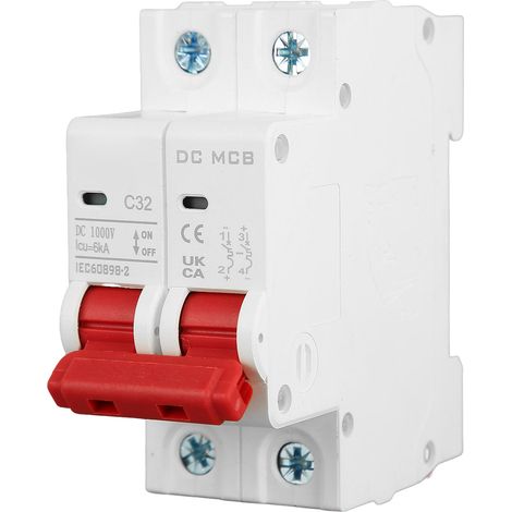 Disjoncteur miniature CC, 2P, 32 A, montage sur rail DIN, 1000 V CC, pouvoir de sectionnement de 6000 A, adapté aux systèmes photovoltaïques, DZ47s 63Z C32