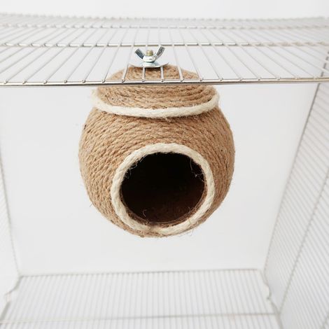 Nid d'oiseau tissé résistant aux morsures, coquille de noix de coco en chanvre, maison de perroquet fabriquée à la main pour perruches, tourtereaux, Hamster, Type à vis (1/5)