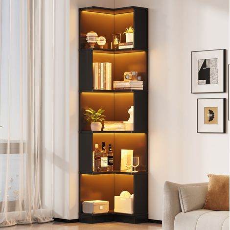 Meuble rangement d'angle 175 cm MDF noir HAVRYA (1/5)