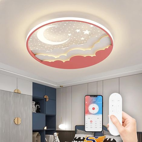 Plafonnier chambre rose 40 cm lune et étoiles, lampe LED créative ciel étoilé romantique, éclairage doux décoration enfant fille (1/5)
