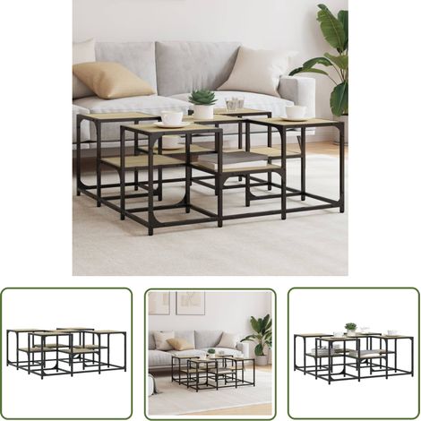 The Living Store Table basse chêne sonoma 91x91x40 cm bois d'ingénierie - Table Basse - Meuble Salon - Table D'appoint - Table Canapé - Design Industriel (1/5)