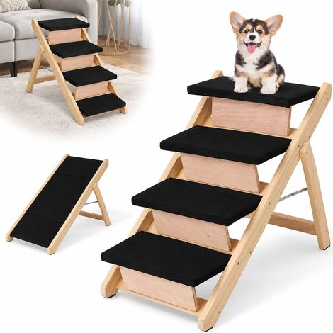 Relaxdays Hundetreppe, 2in1, klappbar, Haustierrampe, bis 50 kg, Bett, Sofa, 4 Stufen, HBT: 63x79x44 cm, natur/schwarz (1/5)