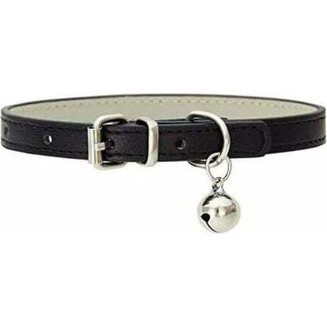 pair Collier en cuir pour chat bébé chiot chien réglable 19,1 - 27,9 cm collier de chaton avec grelots noir, Fei Yu (1/4)