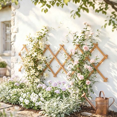 Treillis de Jardin en Bois Extensible Support pour Plantes Grimpantes Roses et Vigne 180x60 cm Marron Clair