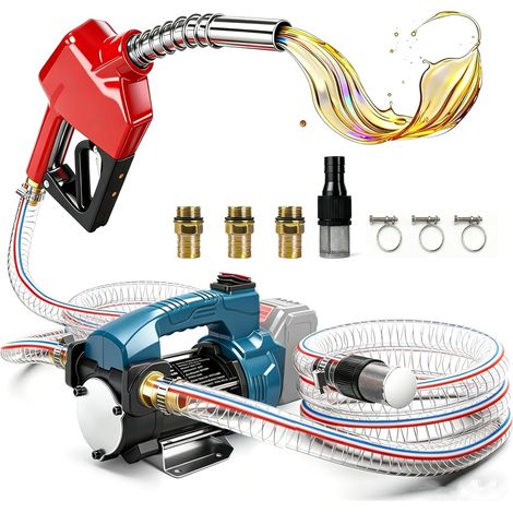 Pompe à Gasoil Sans Fil 45L/min compatible avec 18 V (no batterie) Pompe Électrique Portable avec Pistolet, Electric Fuel Transfer Pump Kit Filtre et Tuyaux pour Diesel, Biodiesel (1/5)