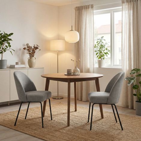 Creston 84x57x49 cm 2X Esszimmerstühle aus grauem Samt, schwarze Metallfüße (34680001)