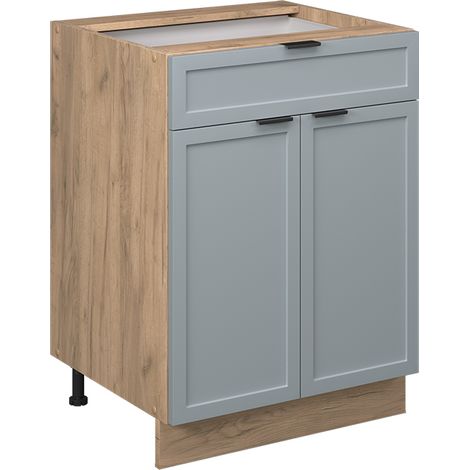 Mobiletto base per cucina Fame-Line, Blu-grigio chiaro, 60 cm con cassetto, PL Antracite, Vicco
