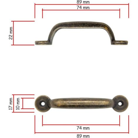 Set di 10 maniglie per cassetti in bronzo anticato per ante scorrevoli, armadi, cassettiere, cucine, credenze, bauli, 90 x 22 mm (1/4)