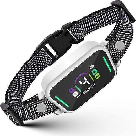 Collare Antiabbaio per Cani con Display LCD Colorato, 4 Modalità e 8 Livelli di Sensibilità, Ricaricabile USB, Design Ergonomico per Addestramento Quotidiano (1/5)