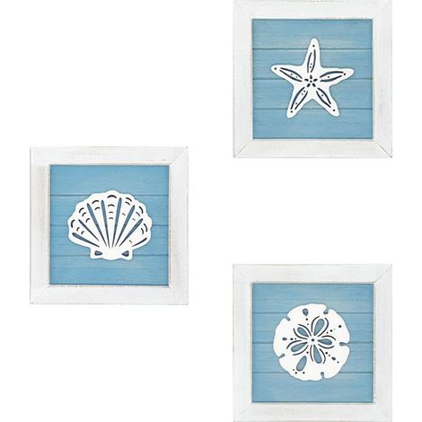 Décoration murale 3D sur le thème de l'océan et de la plage, avec étoiles de mer, coquillages et dollars des sables, style vintage pour salle de bain ou maison de plage. (1/5)