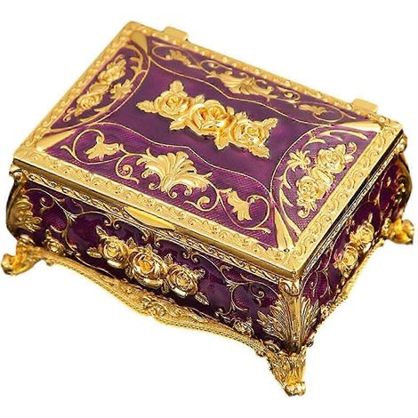 Boîte à bijoux émaillée, boîte à bibelots de bureau, boîte de rangement décorative et délicate pour bijoux, bagues, boucles d'oreilles, pendentifs et breloques-Purple (1/5)