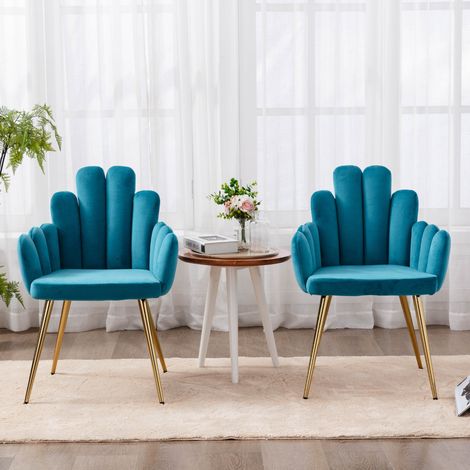 Wahson Set di 2 Sedie da Pranzo in Velluto Sedie da Cucina, con Gambe in Metallo da pranzo sedie cucina moderna imbottite per pranzo, Blu