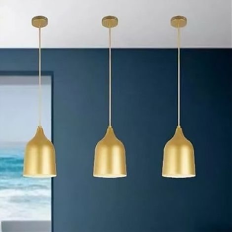 TRADE SHOP - Lampadario A Sospensione E27 Ferro Paralume Moderno Contemporaneo Campana Oro Bianco 33306 - (1/4)