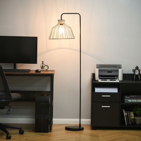 HOMCOM Lampadaire lampe à pied design élégant en métal avec décoration en rotin idéal pour maison bureau restaurant et café 44 x 34 x 154 cm noir