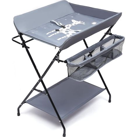 Cambiador de bebé plegable con cinturón de seguridad y compartimentos de almacenamiento, capacidad de peso 25 kg (sin ruedas) (1/5)