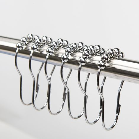 Set mit 24 Duschvorhang-Befestigungsringen mit Kugellagersystem, aus verchromtem Edelstahl, rostfrei und langlebig.