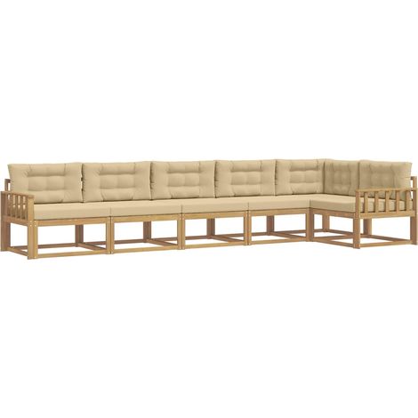 Conjunto de sofás de exterior con cojín 4 pcs y Beige Poliéster vidaXL