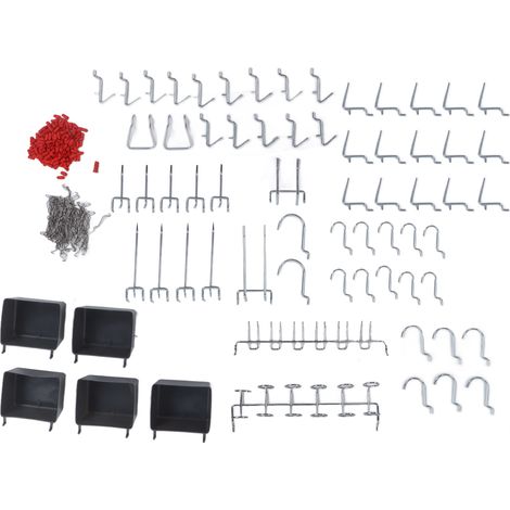 Set mit 114 Lochwandhaken, diverse Aufbewahrungswerkzeuge, Wandorganizer für Werkstatt und Zuhause (1/5)