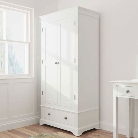 Armoire 2 portes 2 tiroirs 90x52x185 cm en chêne blanc - LUNEA
