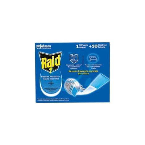 ELETTROEMANATORE RAID ANTIZANZARE FORNELLETTO + 10 PIASTRINE - 1 diffusore + 10 piastrine