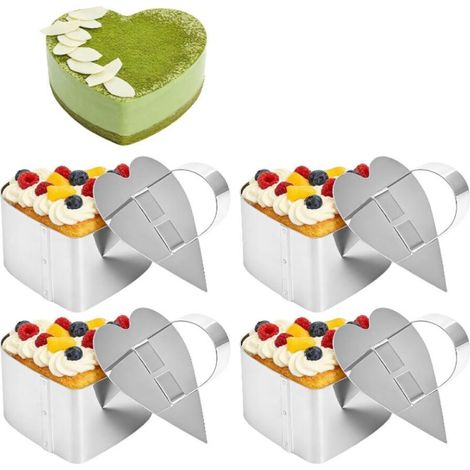 4 Pcs Cercle a Patisserie avec Couvercles, Cercle à Pâtisserie en Acier Inoxydable, Moule Tartelette pour Desserts, Mousses, gâteaux et pâtisseries, Accessoires inclus (Forme fleur, 8 x 8 x 4 cm)